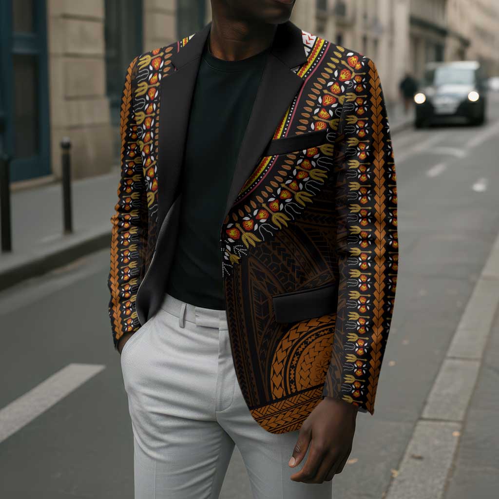 African Dashiki and Polynesian Pattern Blazer Gold
