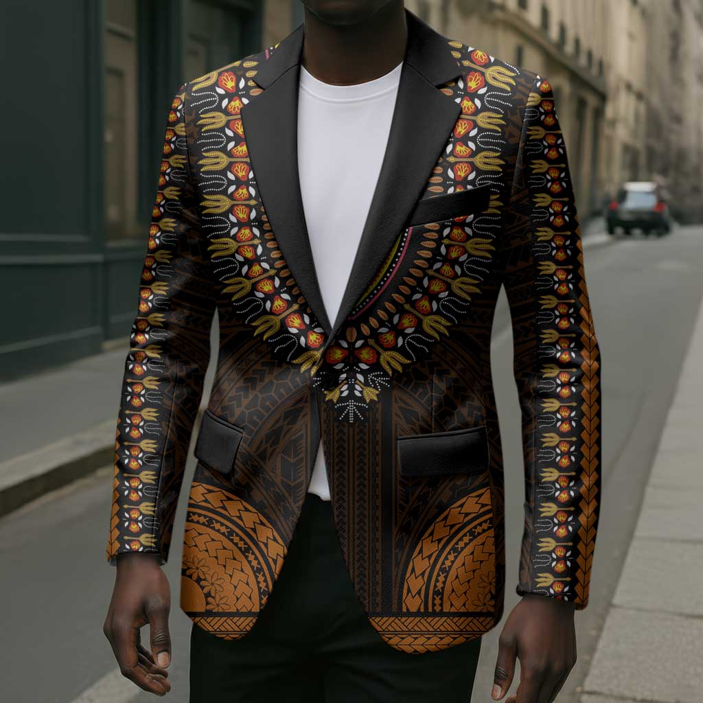 African Dashiki and Polynesian Pattern Blazer Gold