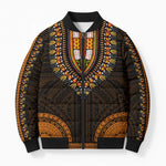 African Dashiki and Polynesian Pattern Bomber Puffer Jacket Gold