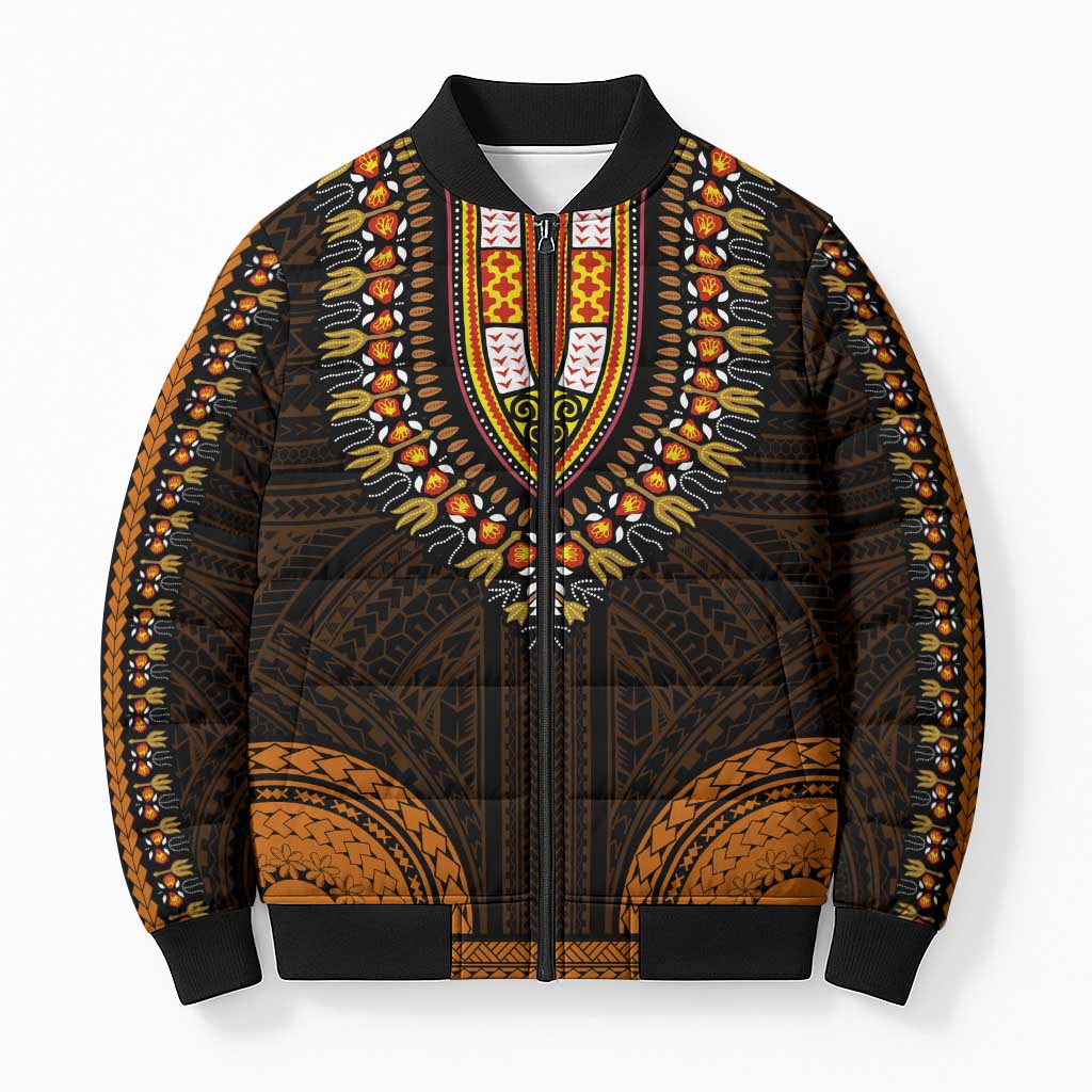 African Dashiki and Polynesian Pattern Bomber Puffer Jacket Gold