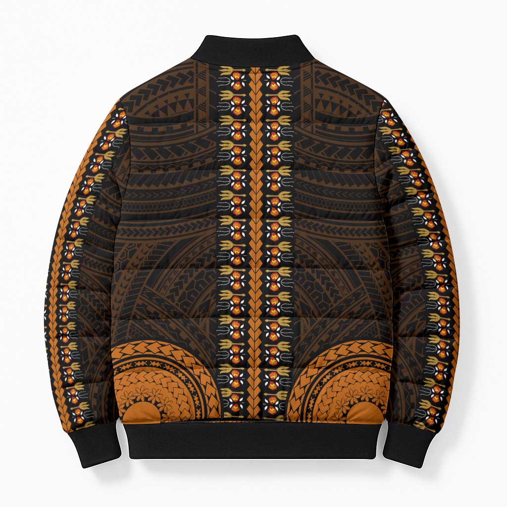 African Dashiki and Polynesian Pattern Bomber Puffer Jacket Gold