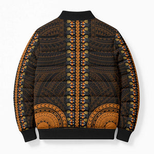African Dashiki and Polynesian Pattern Bomber Puffer Jacket Gold