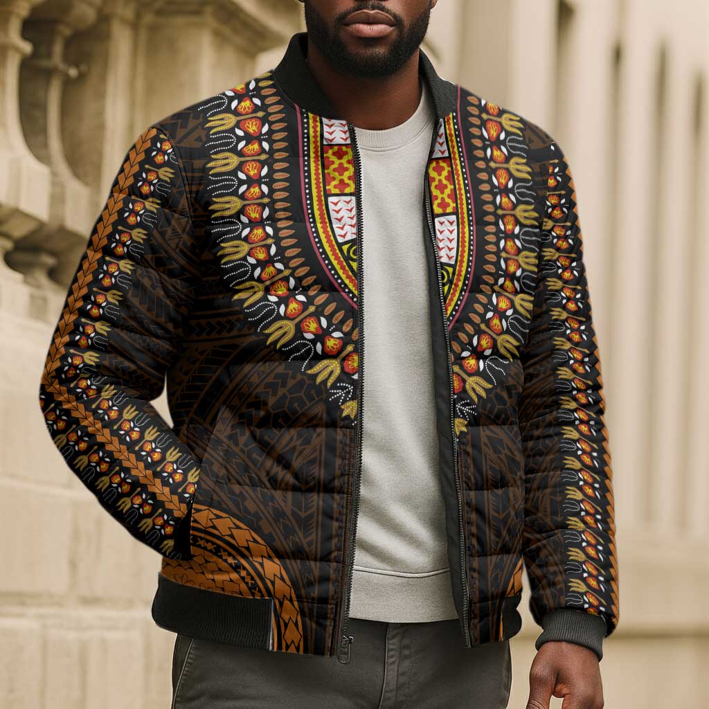African Dashiki and Polynesian Pattern Bomber Puffer Jacket Gold