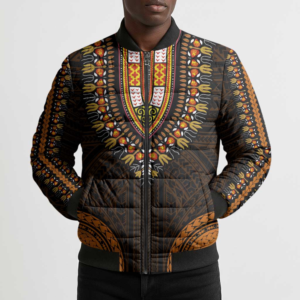 African Dashiki and Polynesian Pattern Bomber Puffer Jacket Gold
