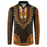 African Dashiki and Polynesian Pattern Button Sweatshirt Gold
