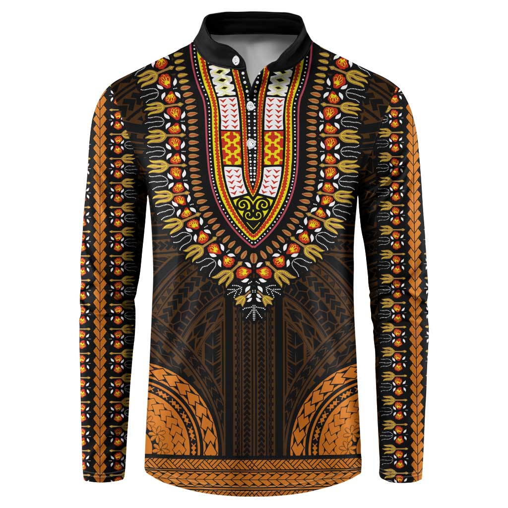 African Dashiki and Polynesian Pattern Button Sweatshirt Gold