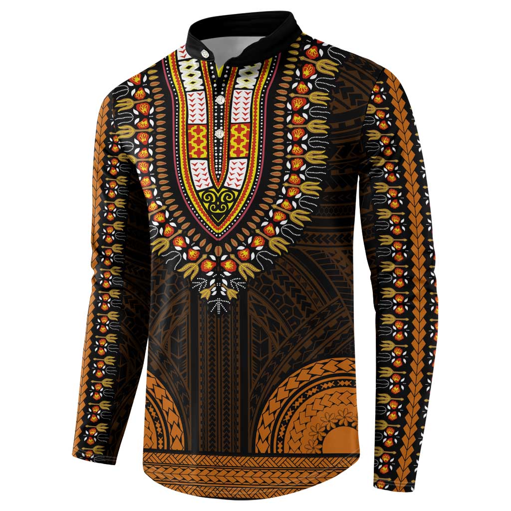 African Dashiki and Polynesian Pattern Button Sweatshirt Gold