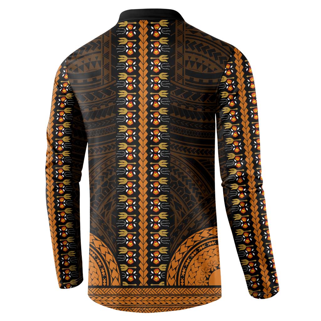 African Dashiki and Polynesian Pattern Button Sweatshirt Gold