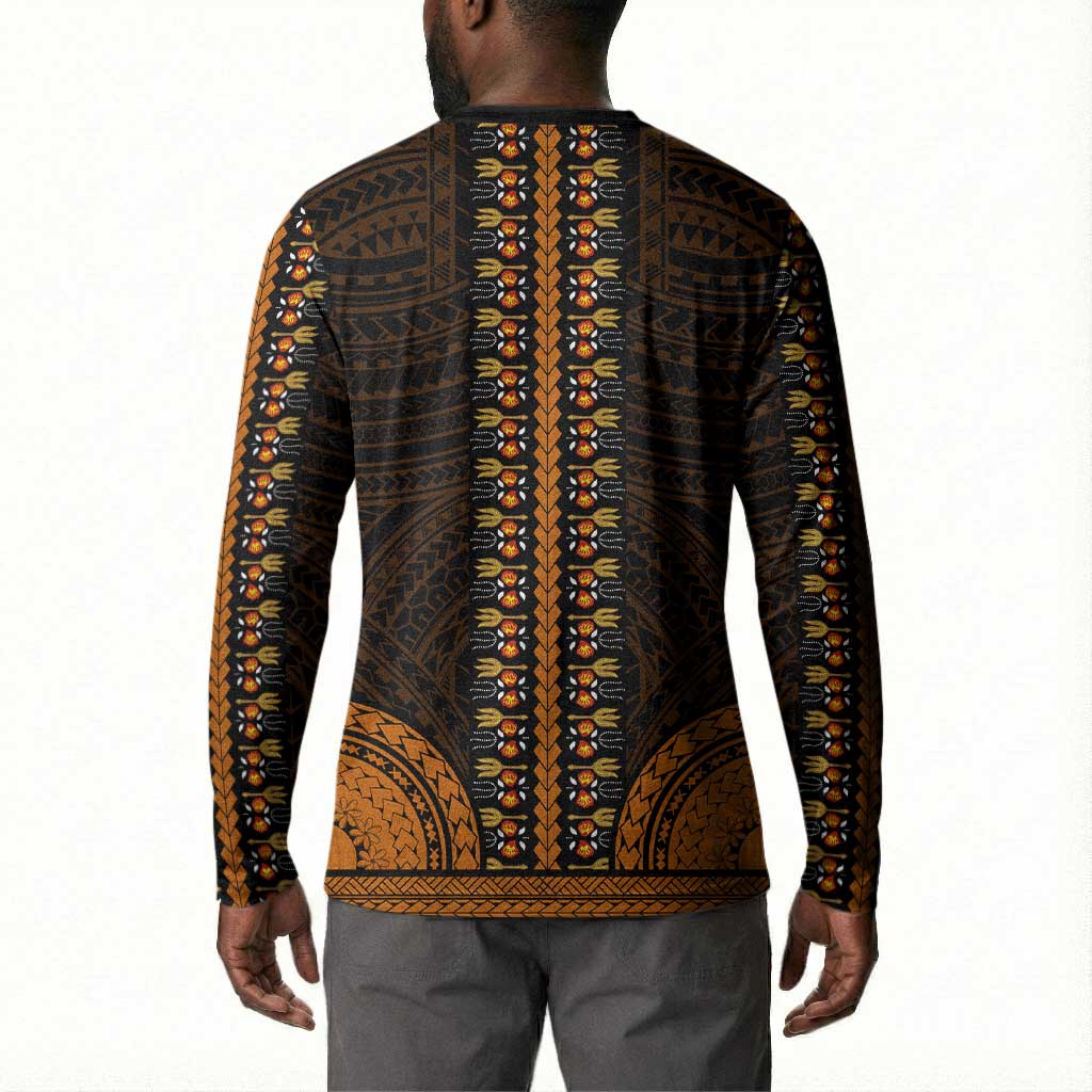 African Dashiki and Polynesian Pattern Button Sweatshirt Gold