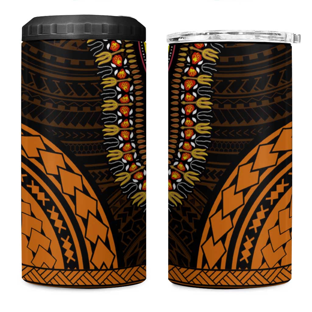 African Dashiki and Polynesian Pattern 4 in 1 Can Cooler Tumbler Gold