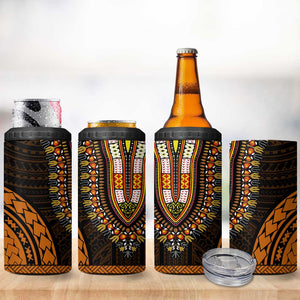 African Dashiki and Polynesian Pattern 4 in 1 Can Cooler Tumbler Gold