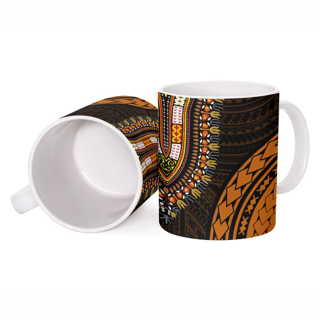 African Dashiki and Polynesian Pattern Ceramic Mug Gold
