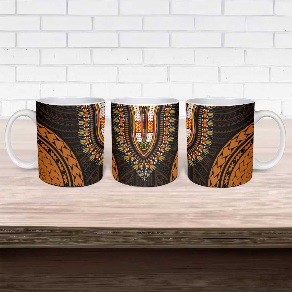 African Dashiki and Polynesian Pattern Ceramic Mug Gold