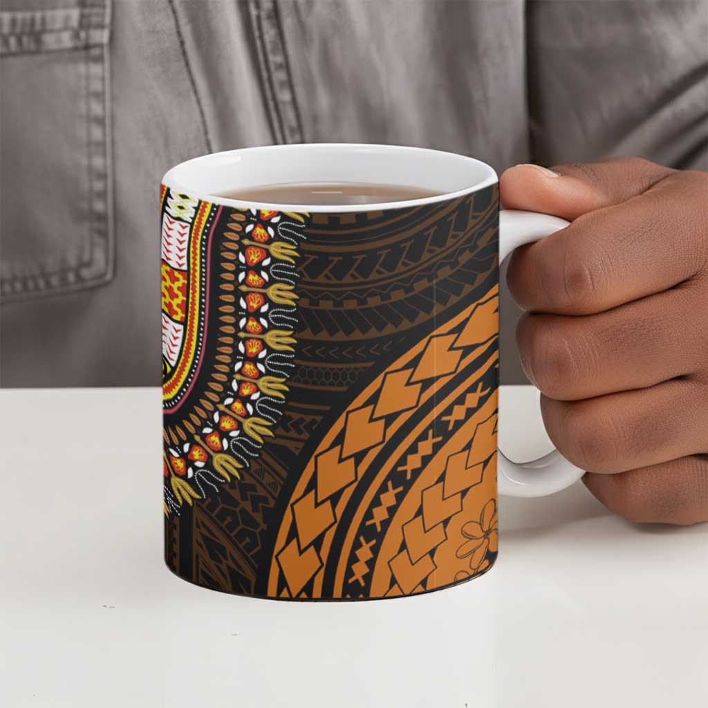 African Dashiki and Polynesian Pattern Ceramic Mug Gold