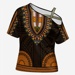 African Dashiki and Polynesian Pattern Cross Shoulder Shirt Gold