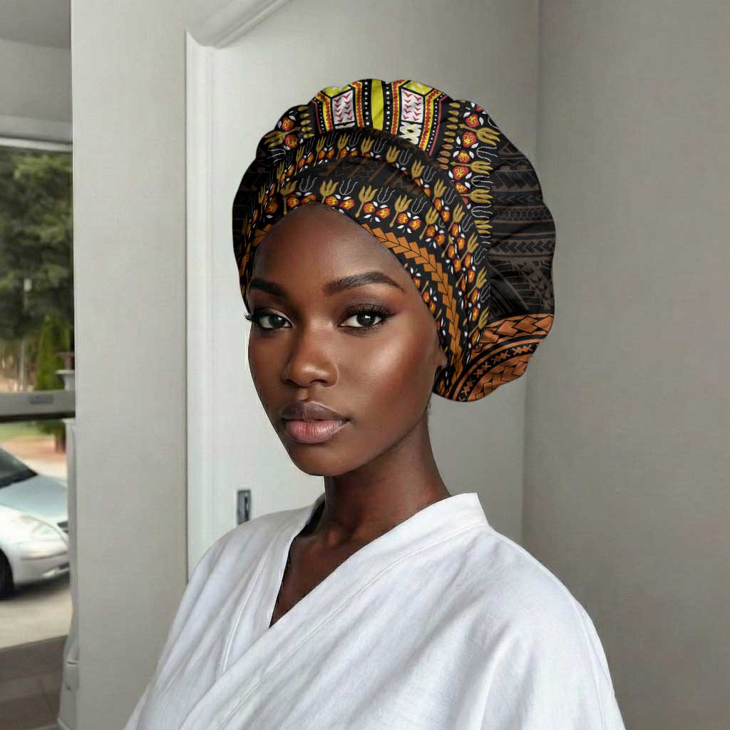 African Dashiki and Polynesian Pattern Easy Headwrap Gold