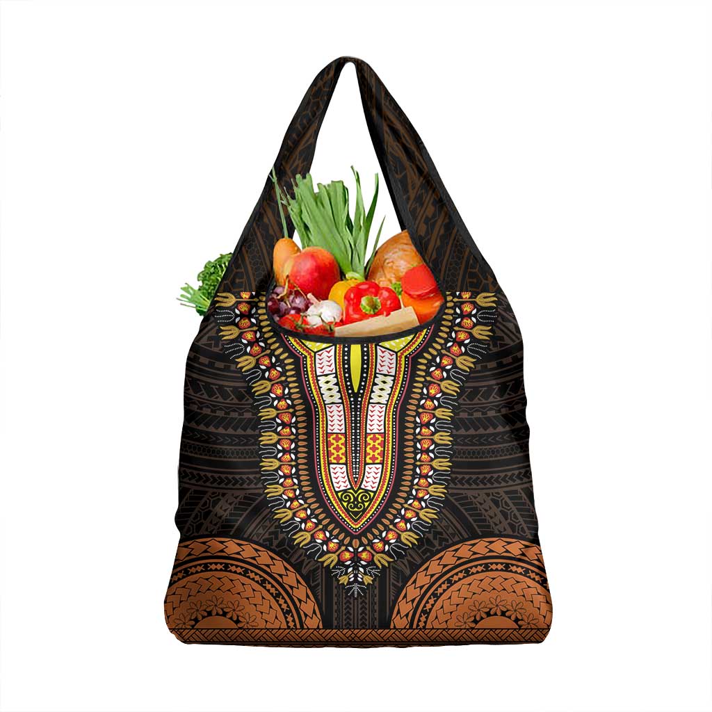 African Dashiki and Polynesian Pattern Grocery Bag Gold