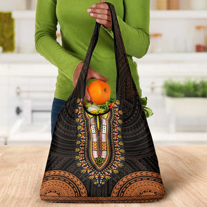 African Dashiki and Polynesian Pattern Grocery Bag Gold