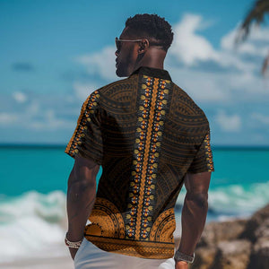 African Dashiki and Polynesian Pattern Hawaiian Shirt Gold