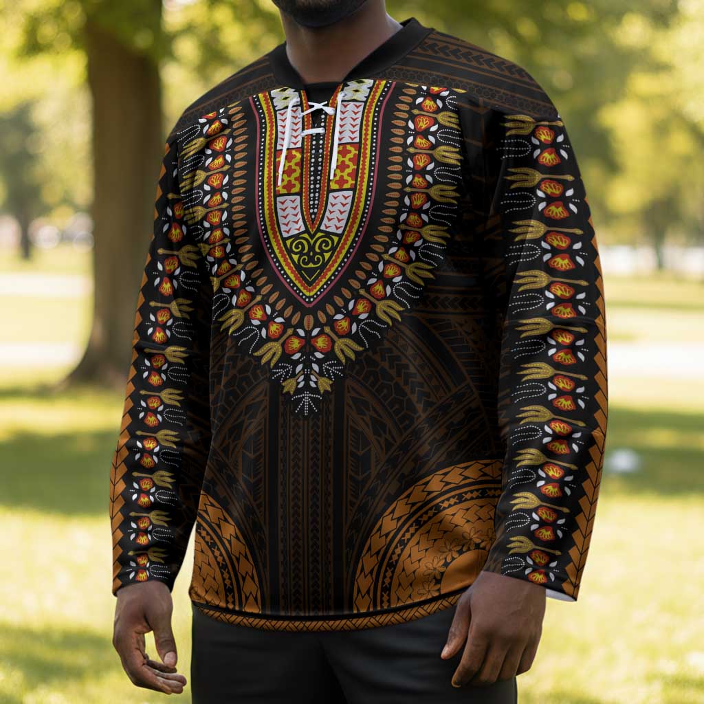 African Dashiki and Polynesian Pattern Hockey Jersey Gold