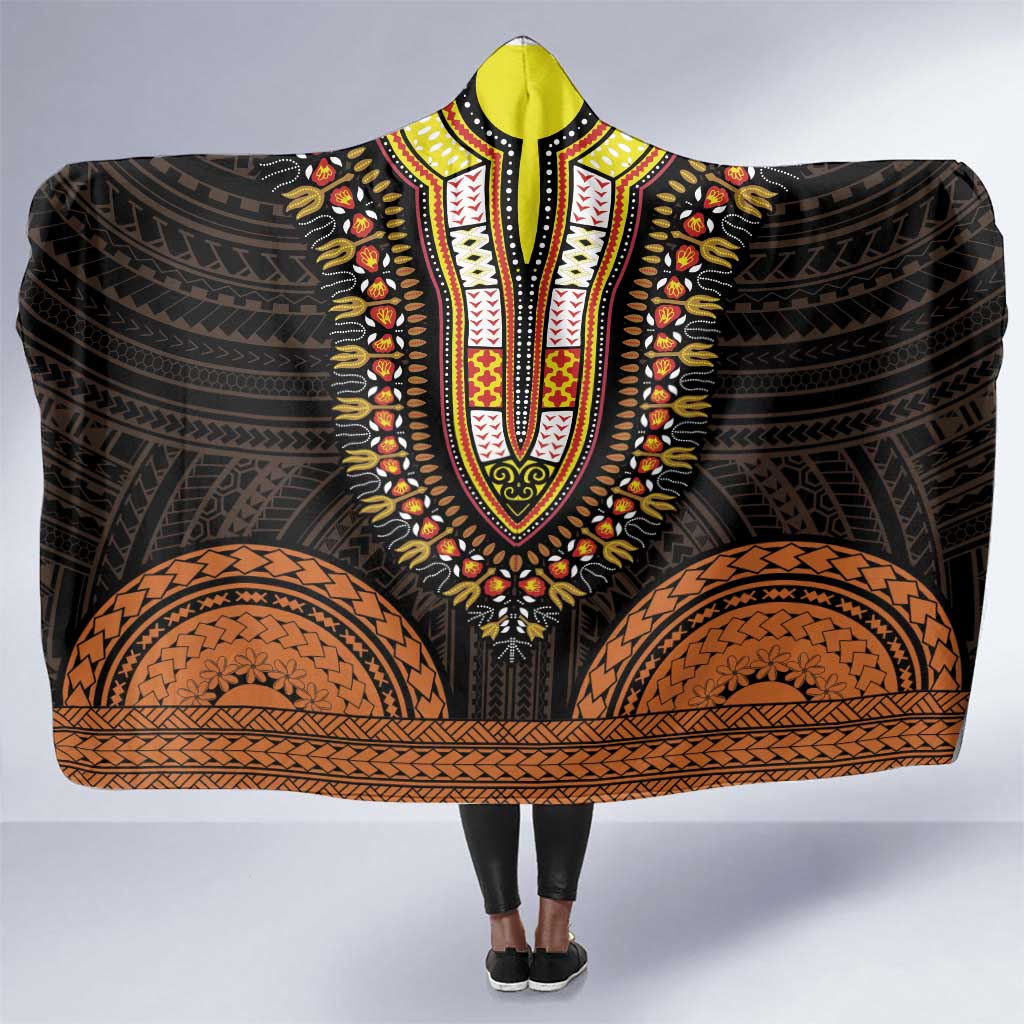 African Dashiki and Polynesian Pattern Hooded Blanket Gold