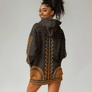 African Dashiki and Polynesian Pattern Hoodie Dress Gold