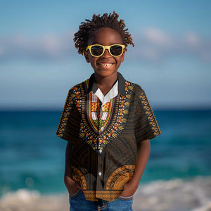 African Dashiki and Polynesian Pattern Kid Hawaiian Shirt Gold