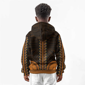 African Dashiki and Polynesian Pattern Kid Hoodie Gold