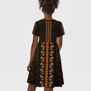 African Dashiki and Polynesian Pattern Kid Short Sleeve Dress Gold