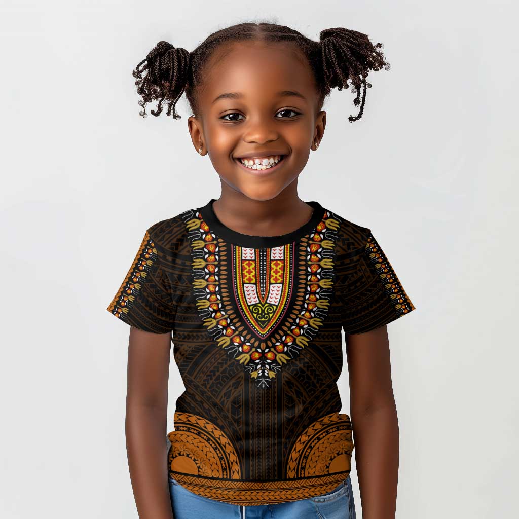 African Dashiki and Polynesian Pattern Kid T shirt Gold