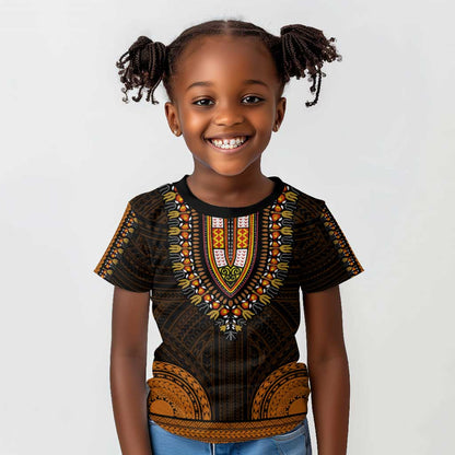 African Dashiki and Polynesian Pattern Kid T shirt Gold