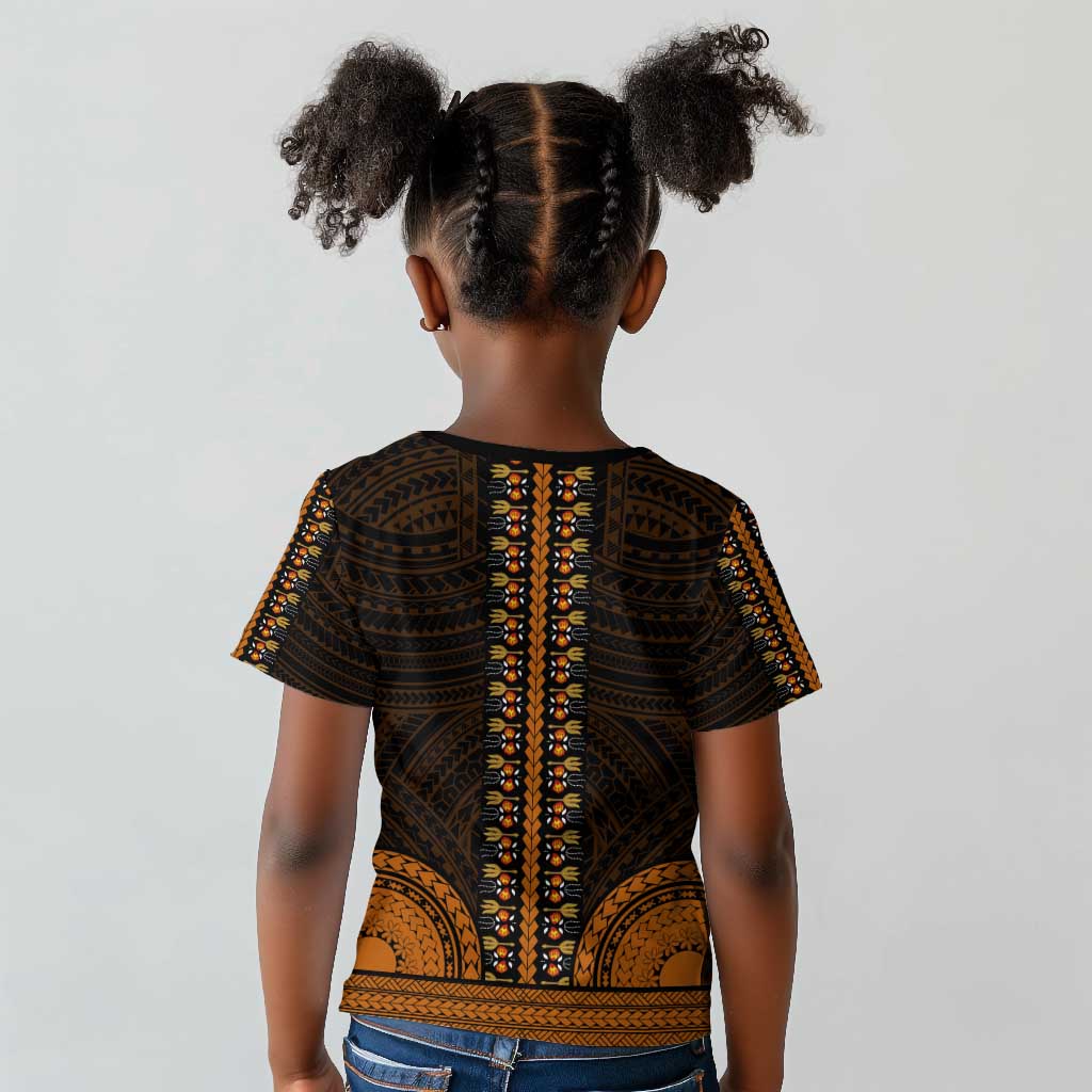 African Dashiki and Polynesian Pattern Kid T shirt Gold