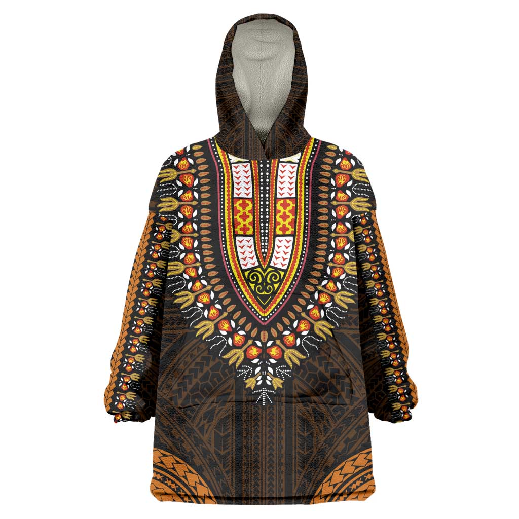 African Dashiki and Polynesian Pattern Kid Wearable Blanket Hoodie Gold