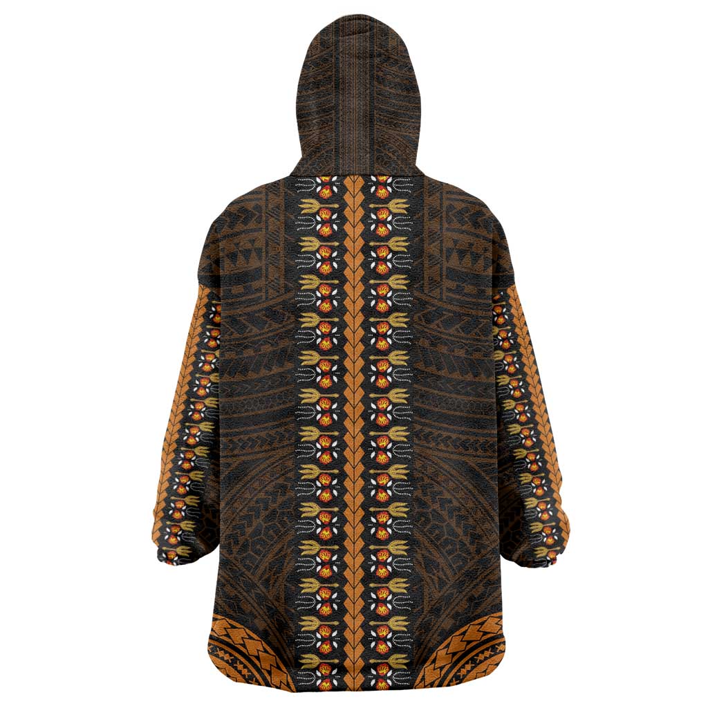 African Dashiki and Polynesian Pattern Kid Wearable Blanket Hoodie Gold
