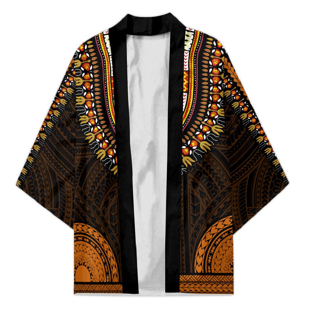 African Dashiki and Polynesian Pattern Kimono Gold