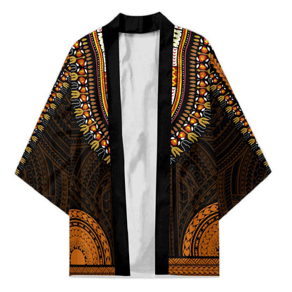 African Dashiki and Polynesian Pattern Kimono Gold
