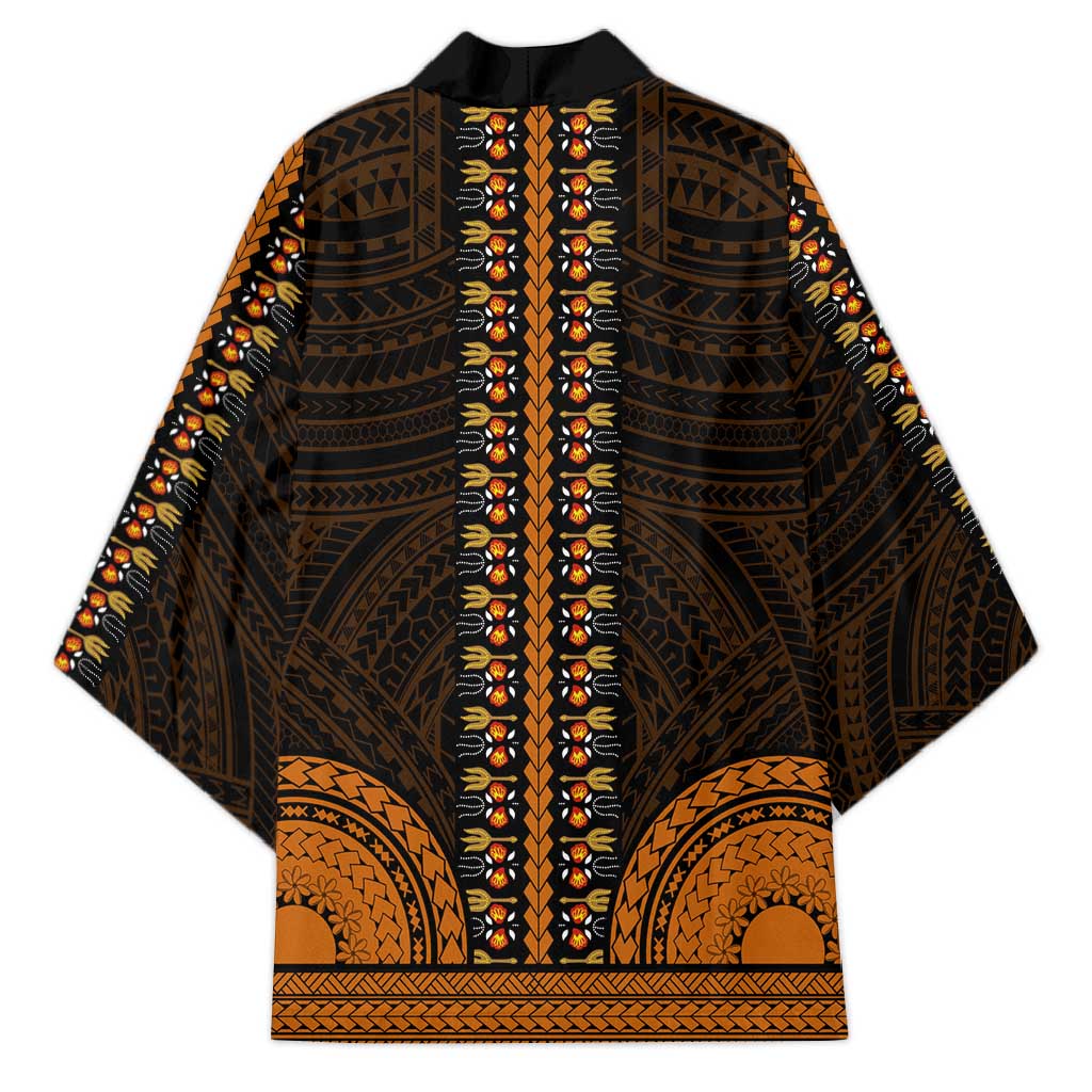 African Dashiki and Polynesian Pattern Kimono Gold