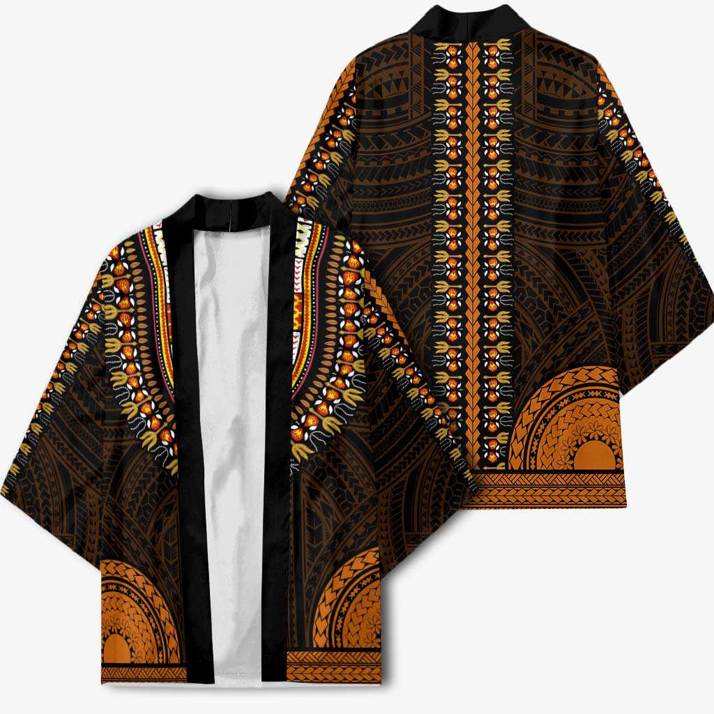 African Dashiki and Polynesian Pattern Kimono Gold
