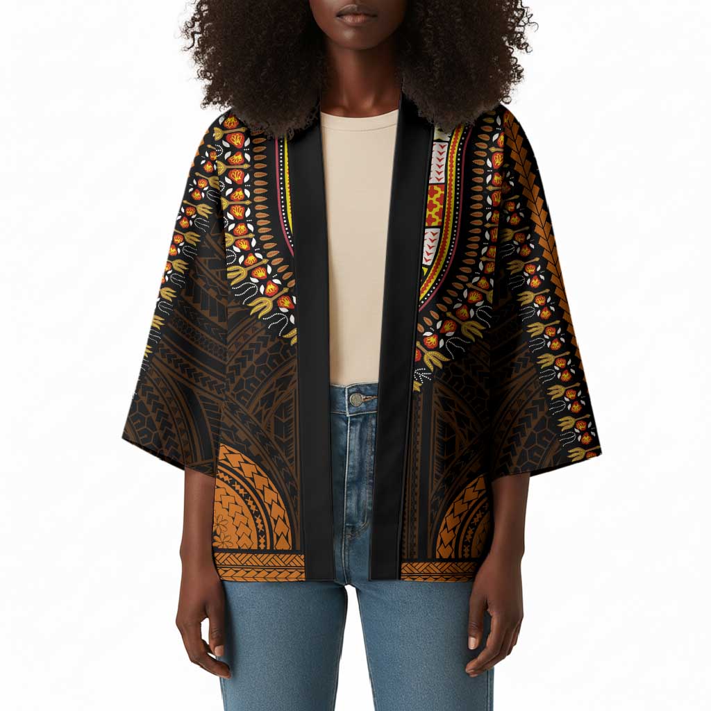 African Dashiki and Polynesian Pattern Kimono Gold