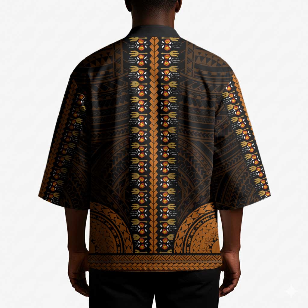 African Dashiki and Polynesian Pattern Kimono Gold