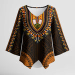African Dashiki and Polynesian Pattern Kimono Sleeve Blouse Gold