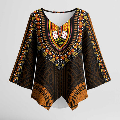 African Dashiki and Polynesian Pattern Kimono Sleeve Blouse Gold