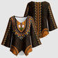 African Dashiki and Polynesian Pattern Kimono Sleeve Blouse Gold