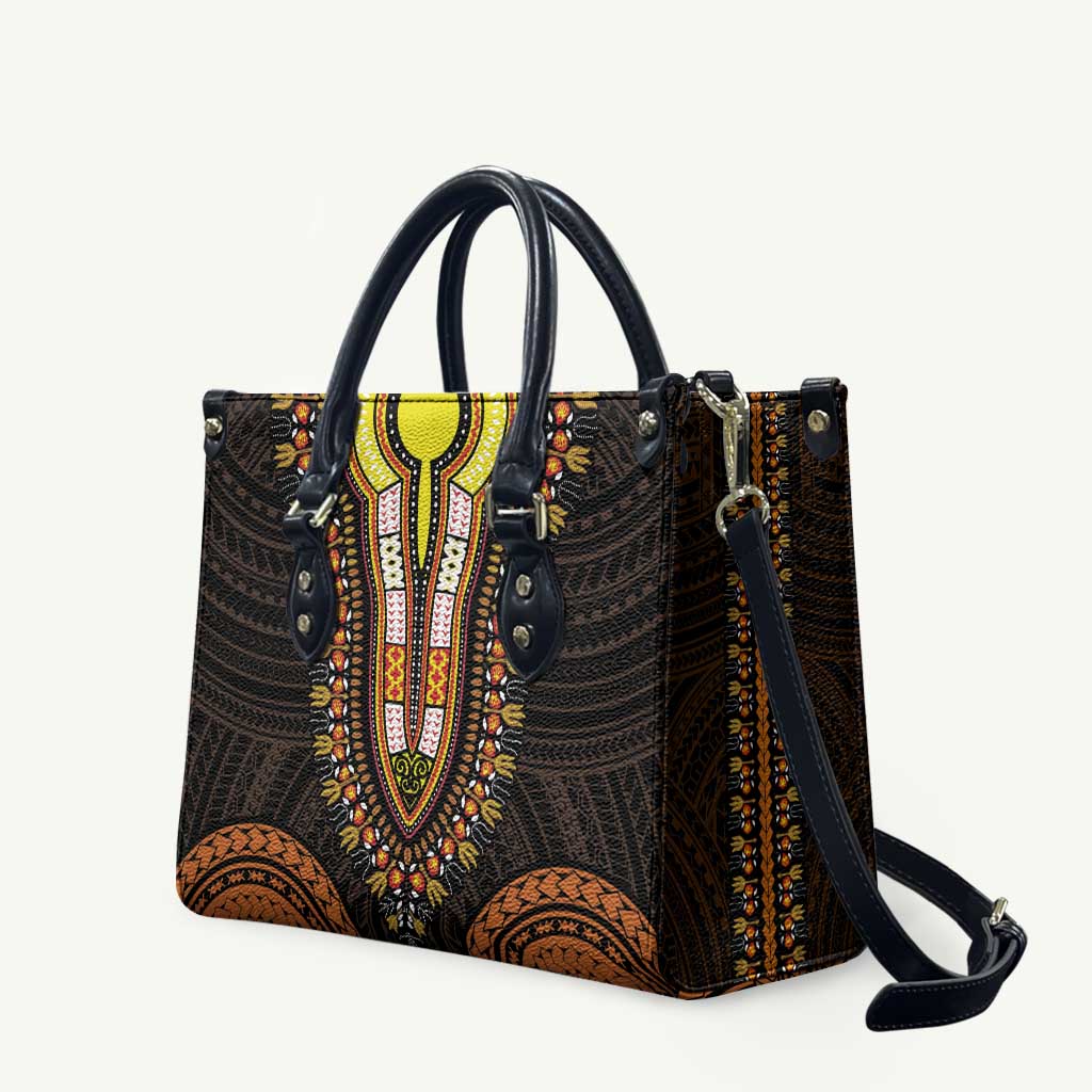 African Dashiki and Polynesian Pattern Leather Bag Gold