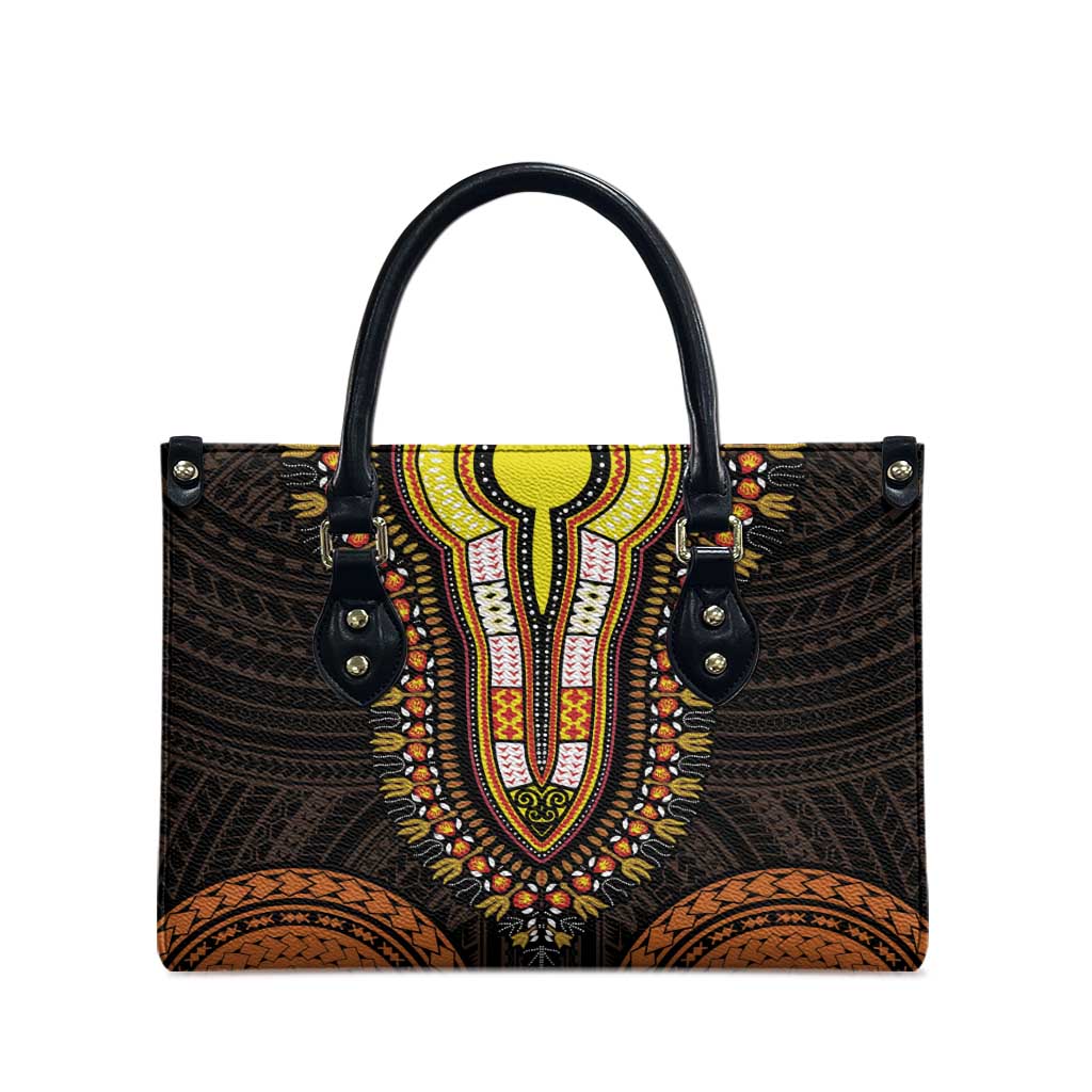 African Dashiki and Polynesian Pattern Leather Bag Gold