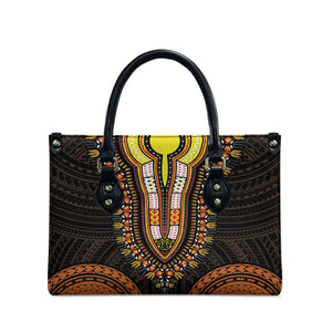 African Dashiki and Polynesian Pattern Leather Bag Gold