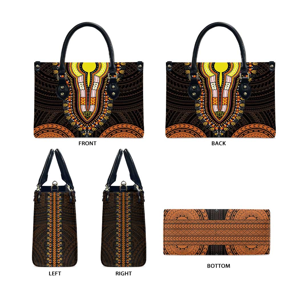 African Dashiki and Polynesian Pattern Leather Bag Gold