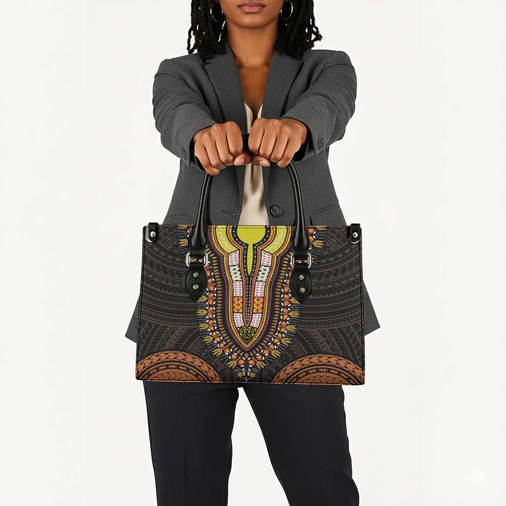 African Dashiki and Polynesian Pattern Leather Bag Gold