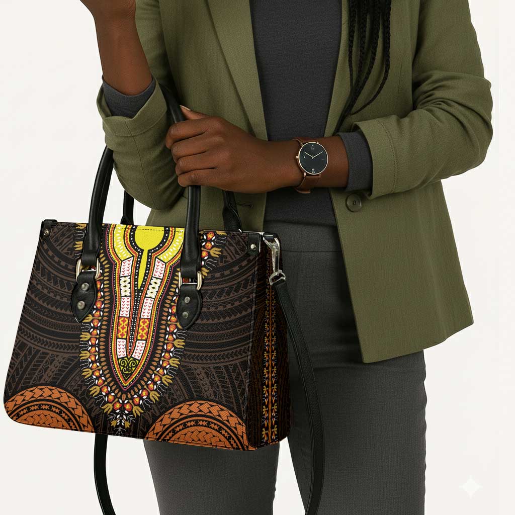 African Dashiki and Polynesian Pattern Leather Bag Gold