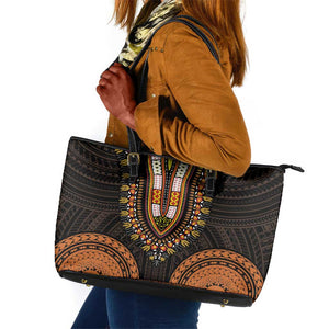 African Dashiki and Polynesian Pattern Leather Tote Bag Gold